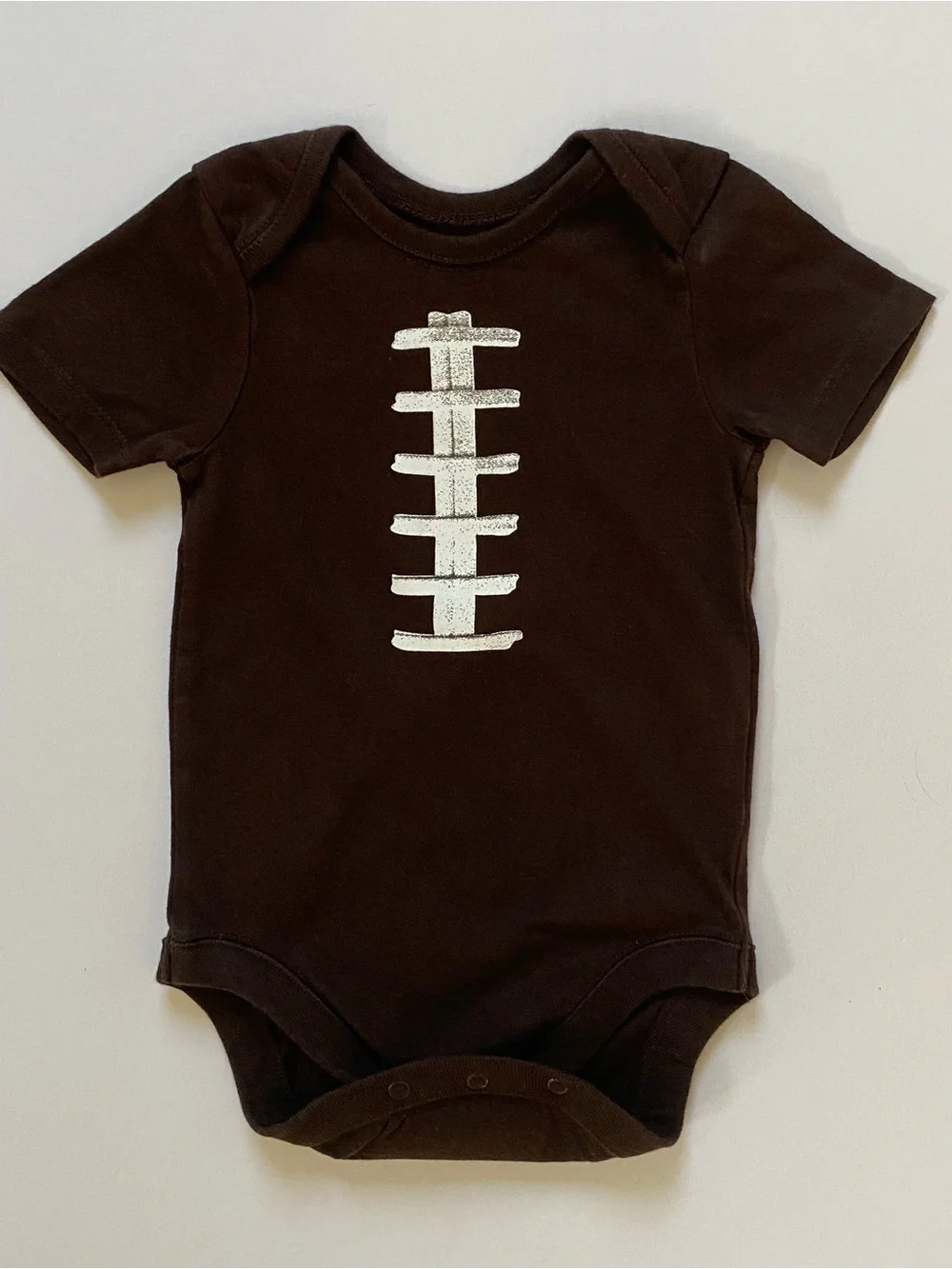 Football Style Bodysuit Size 6 9 Months Brown Cotton Stitching Sporty EUC Mint!